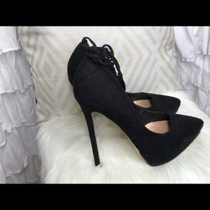 7.5, Sexy Izabella Rue Black stiletto suede pumps, 6 inch ultra high heels